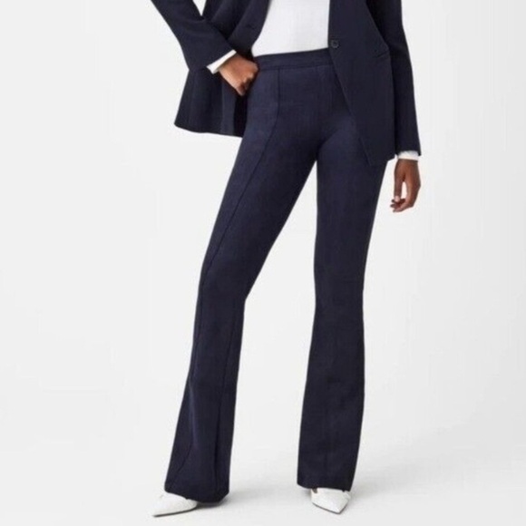 Spanx Faux Suede Flare Pants in Classic Navy - Picture 1 of 7